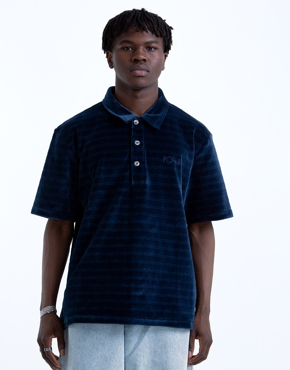 Stripe Velour Polo Shirt