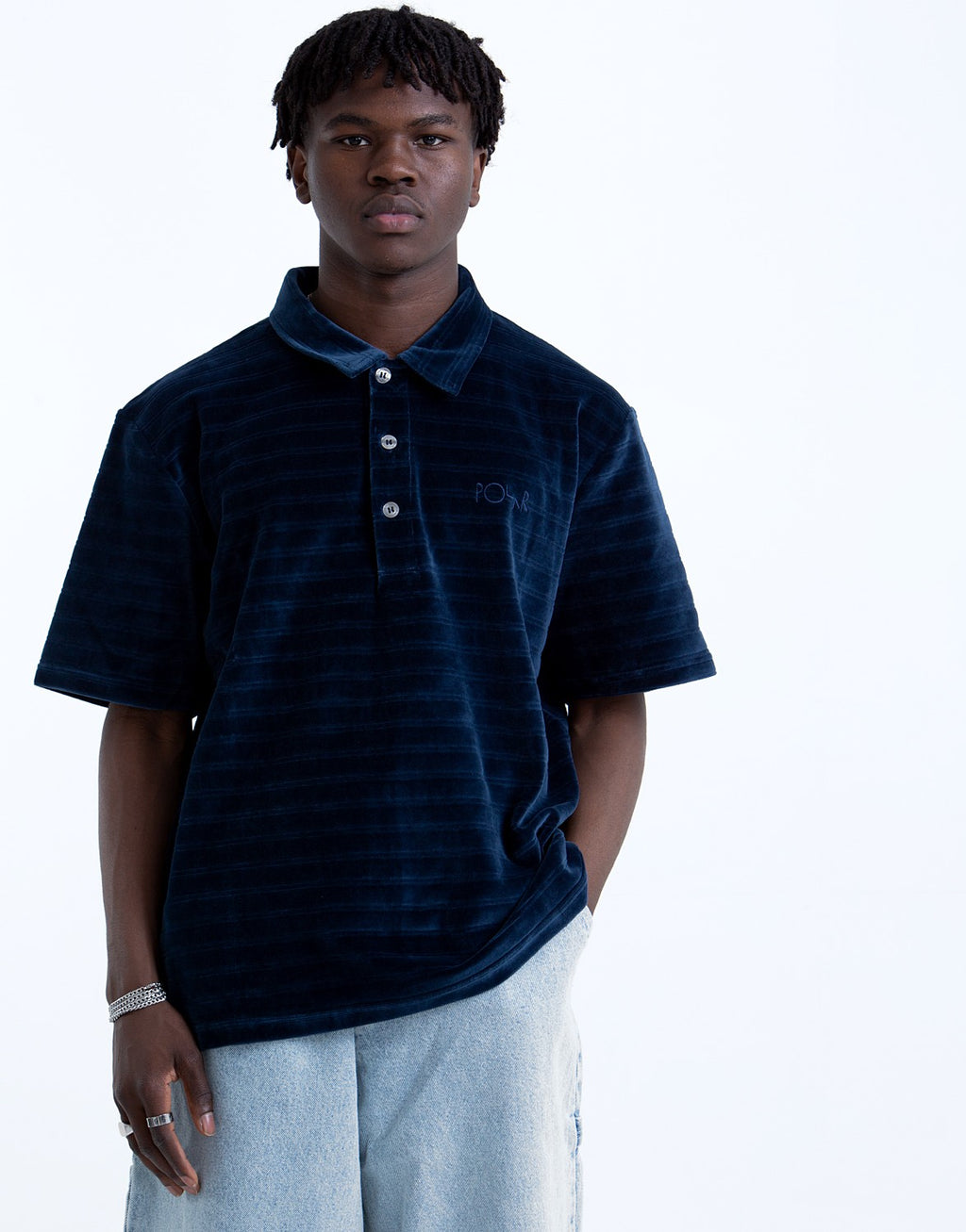 Stripe Velour Polo Shirt